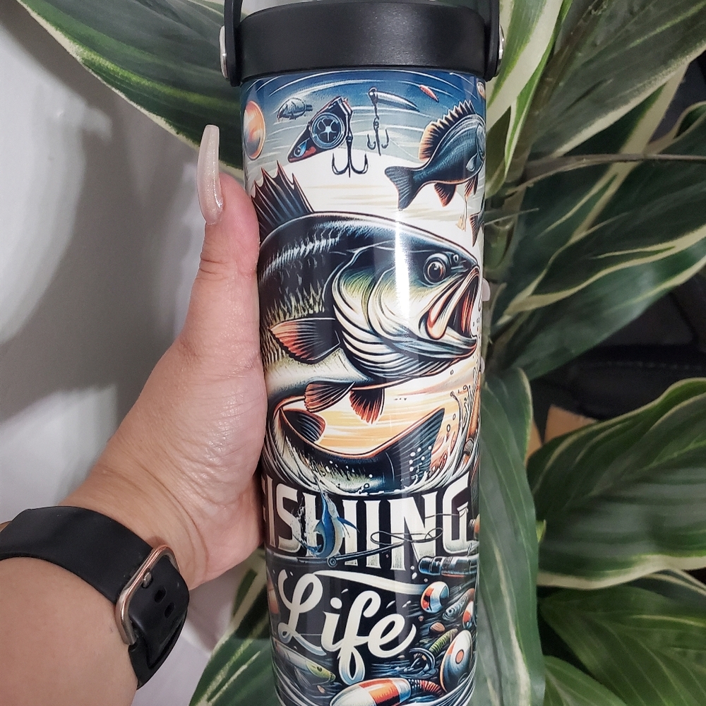 Fishing Life Water Bottle Tumbler